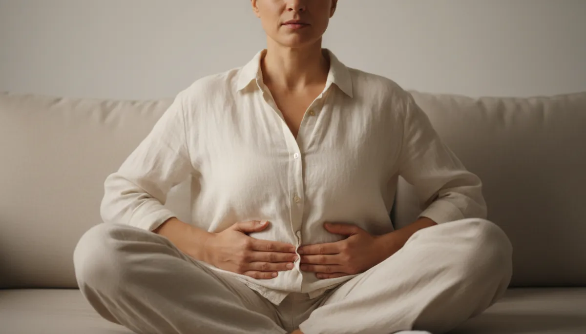 Person practicing a calming breathing exercise to ease anxiety