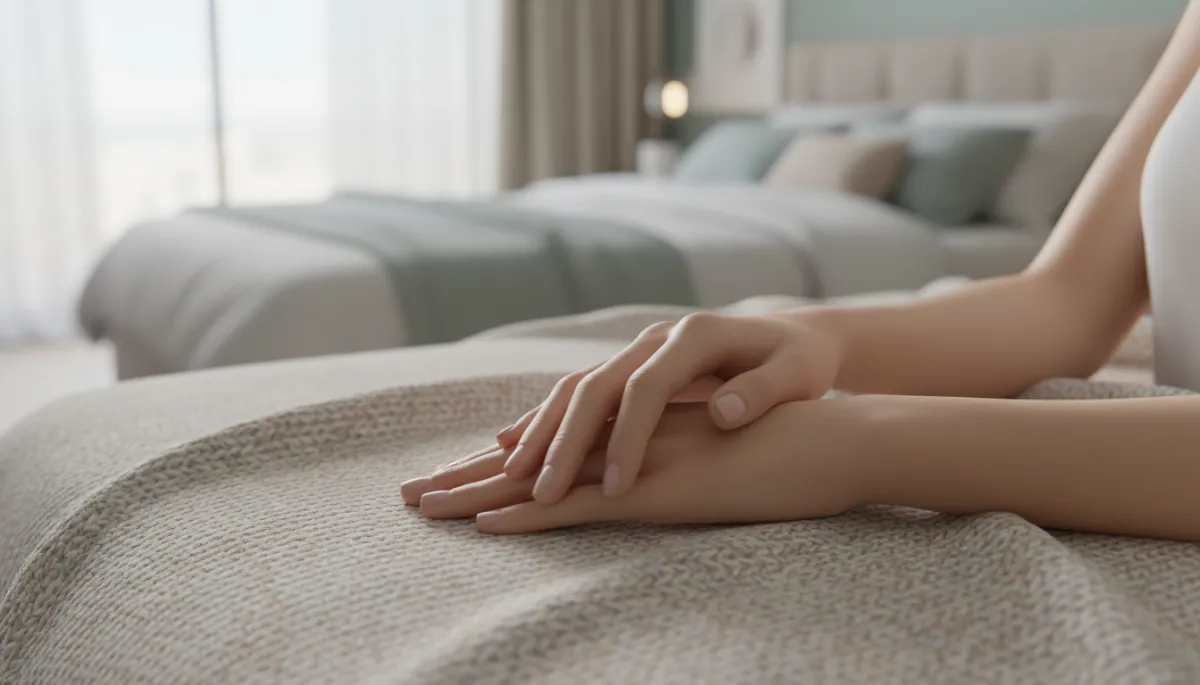 Relaxed hands resting comfortably during a muscle relaxation session