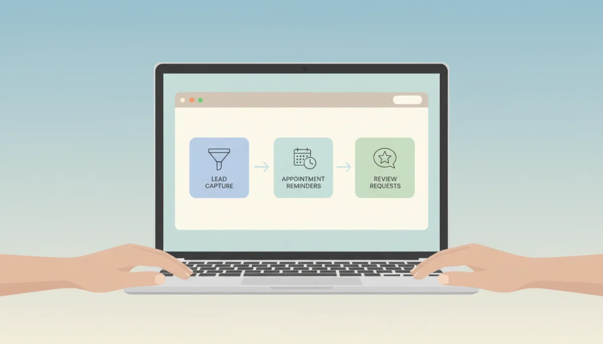 Laptop screen showing organized automation workflows for a small business