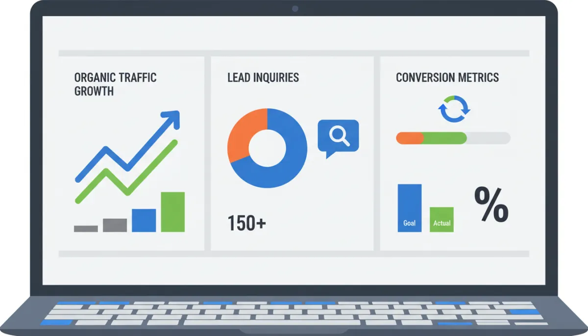 Laptop showing SEO analytics dashboard for a local service business