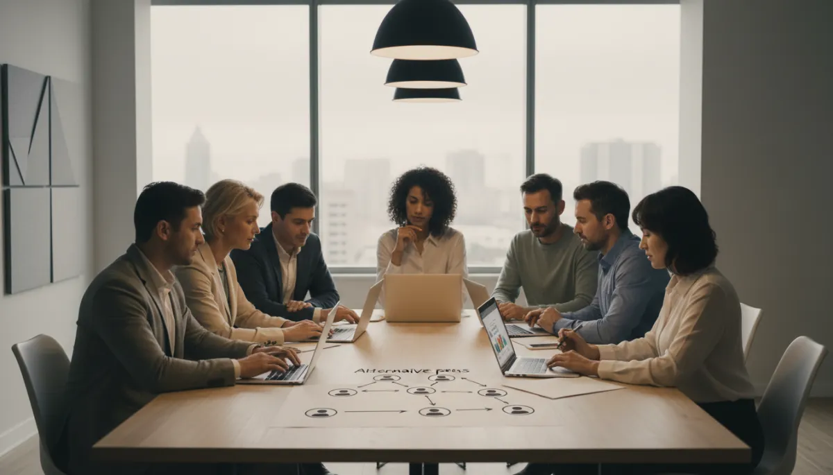 Professionals reflecting together on different possible career directions
