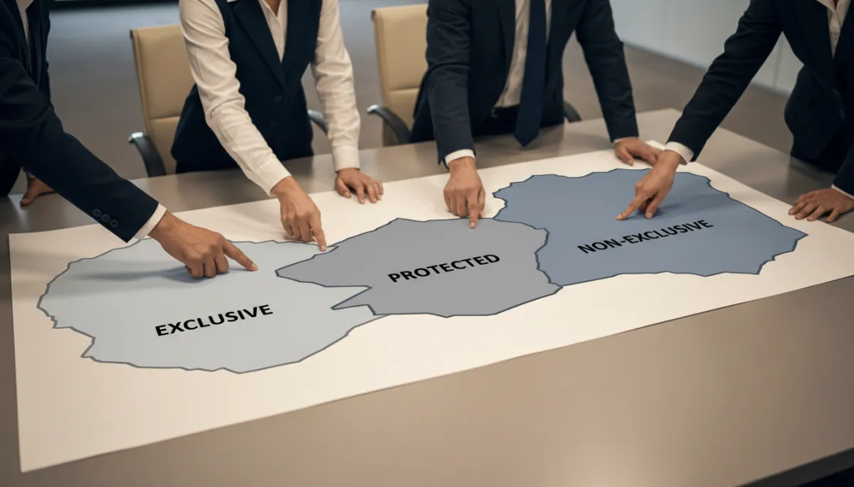 Professional map on table showing overlapping franchise territory zones