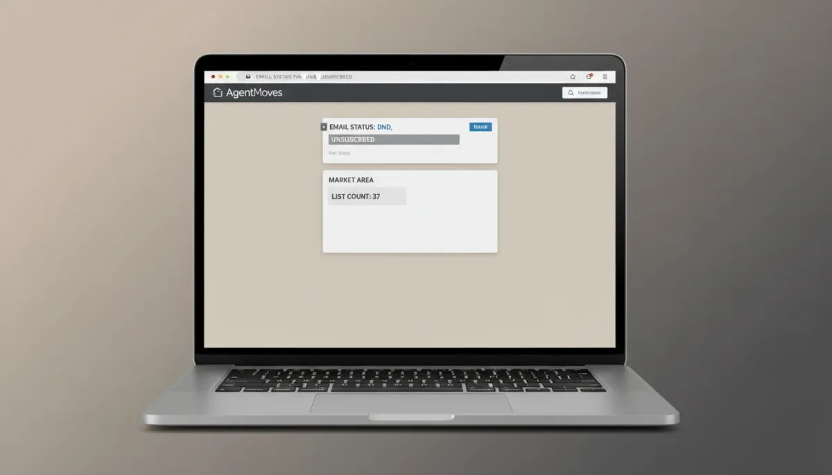 Filtered CRM dashboard showing a reduced, high-quality email list in AgentMoves