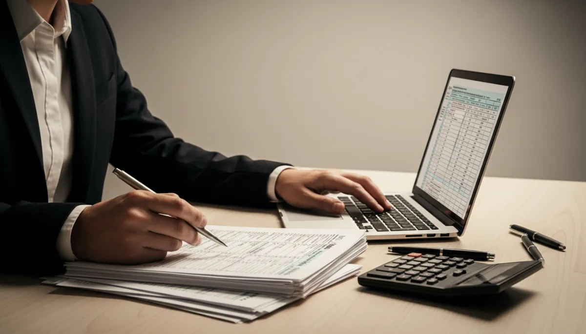 Person reviewing tax forms and PTIN details at a desk Person reviewing tax forms and PTIN details at a desk