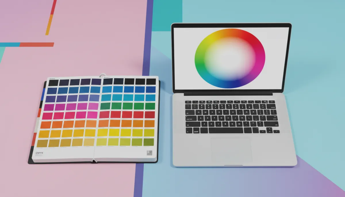 RGB 螢幕色票與 CMYK 印刷色票的對比場景 RGB 螢幕色票與 CMYK 印刷色票的對比場景