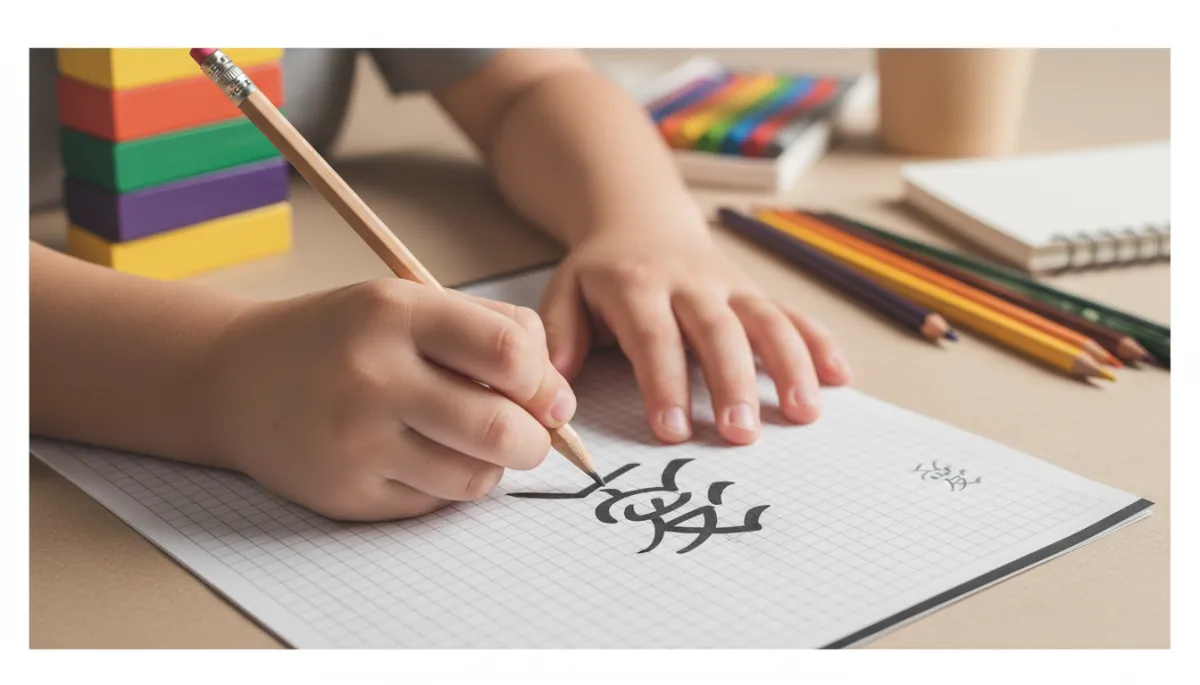 幼兒使用筆劃訓練紙進行描紅與臨摹練習的特寫畫面