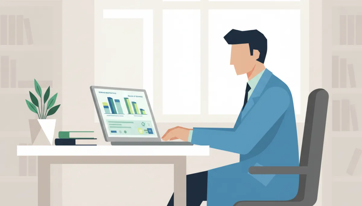 Doctor monitoring AI-driven seminar registrations and bookings