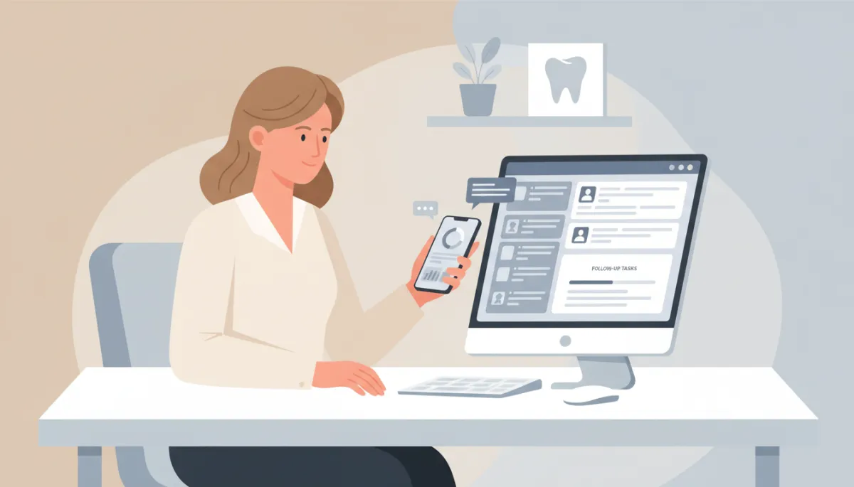 Dental clinic coordinator managing patient leads and follow-up tasks on a CRM dashboard