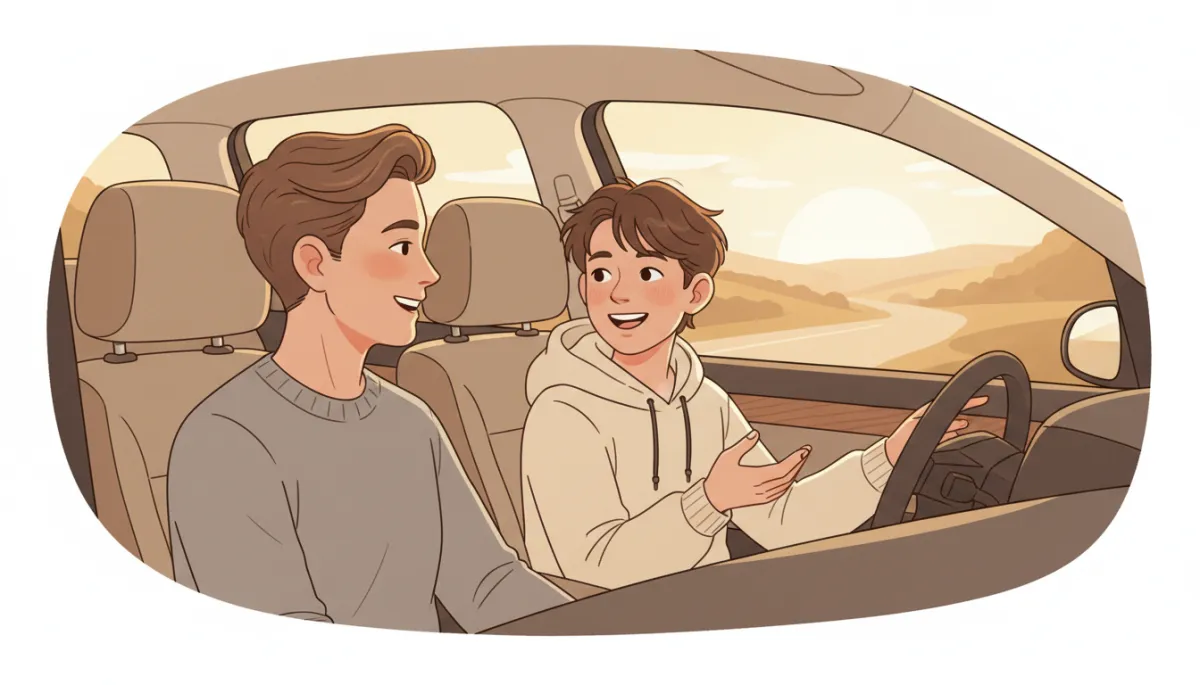 Tween enjoying earned privileges while chatting with a parent in the car Tween enjoying earned privileges while chatting with a parent in the car