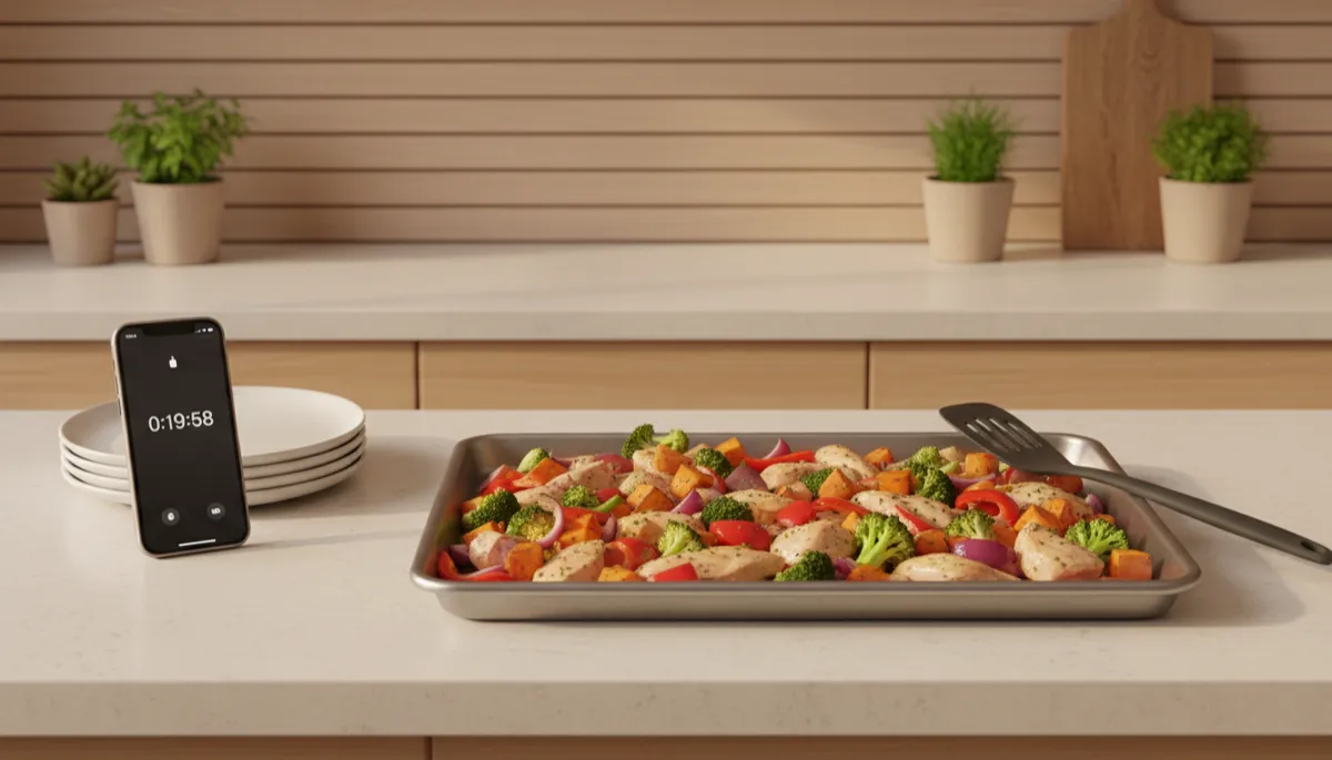 Quick and simple dinner preparation on a warm neutral kitchen counter Quick and simple dinner preparation on a warm neutral kitchen counter