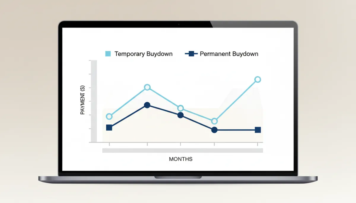 Chart comparing temporary buydown and permanent buydown mortgage payments over several years
