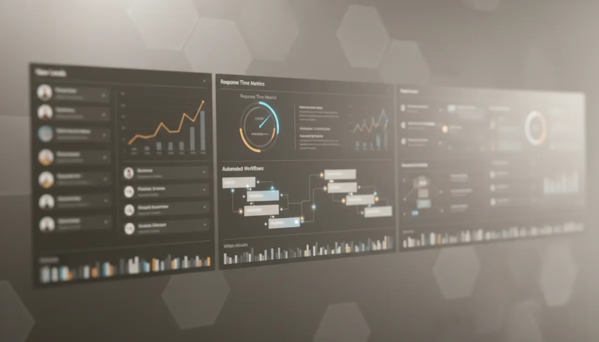 Dashboard displaying lead response metrics and automated workflows in a neutral palette