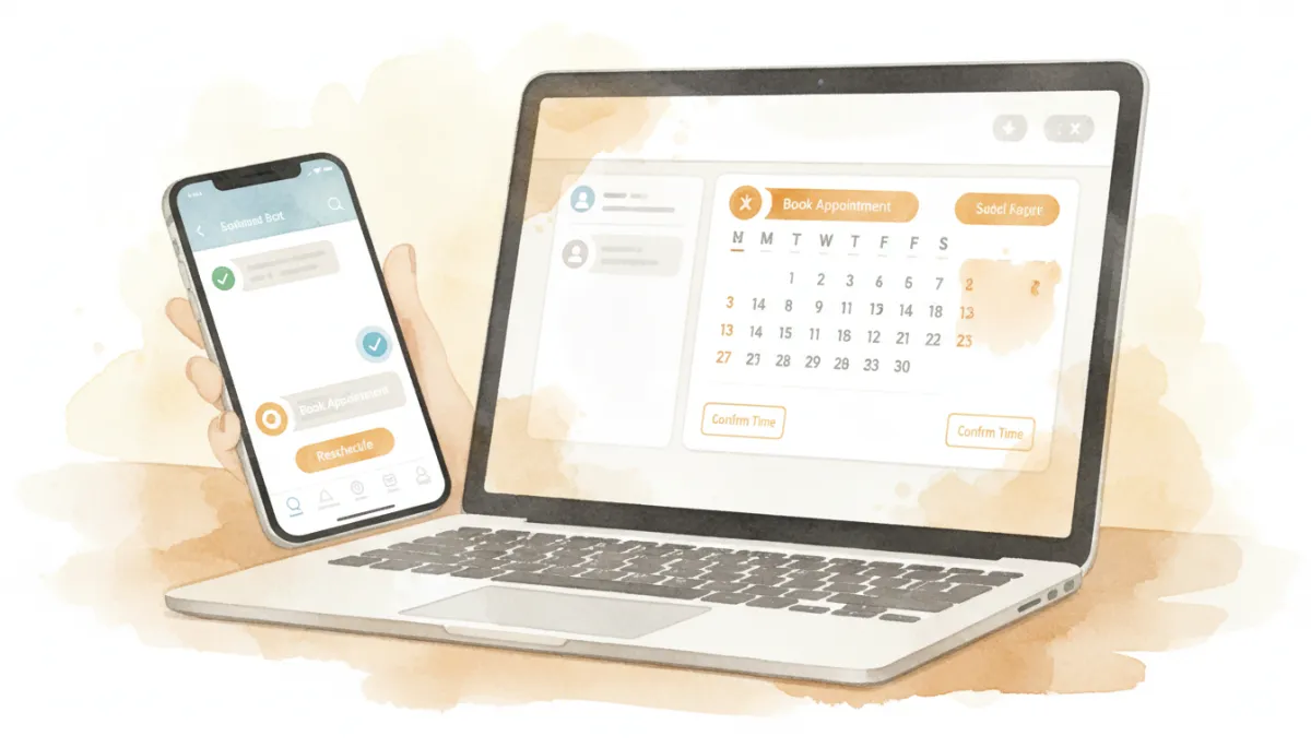 Automated messaging sequence with appointment booking links on phone and laptop