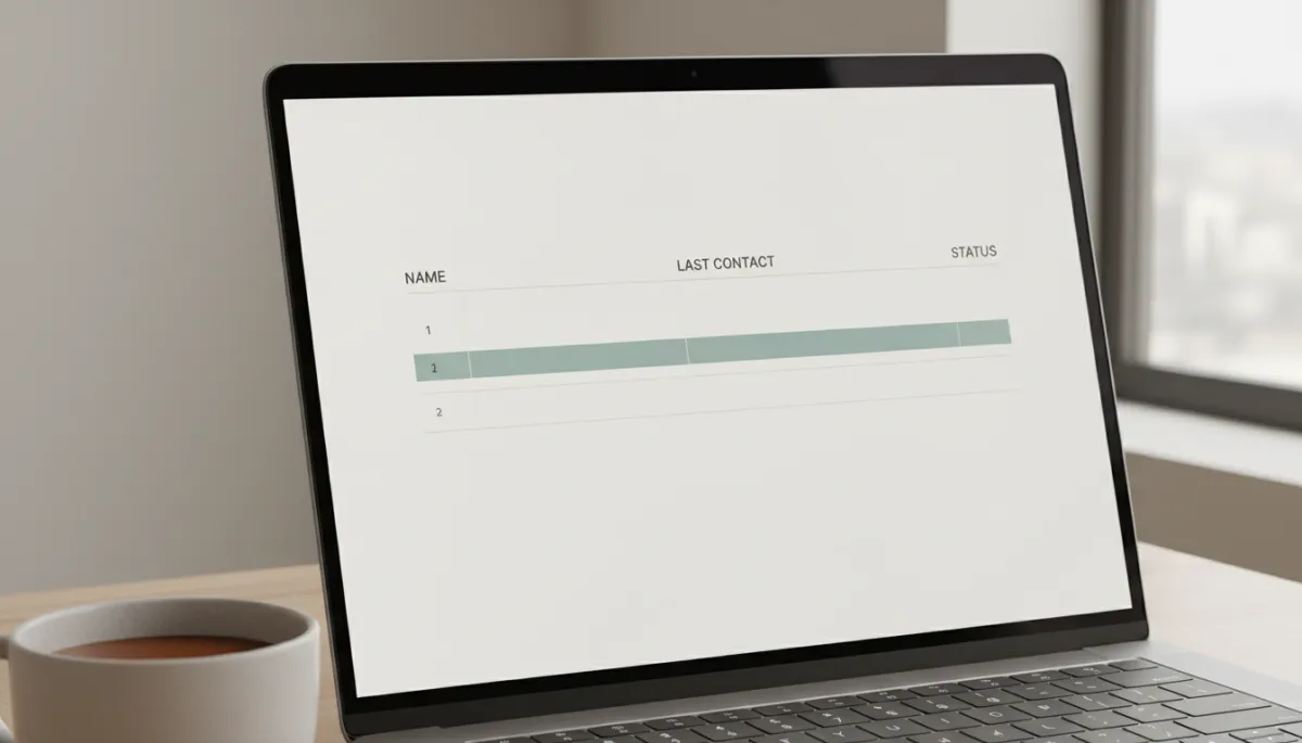 Lead-tracking list on a laptop with names and last contact dates Lead-tracking list on a laptop with names and last contact dates