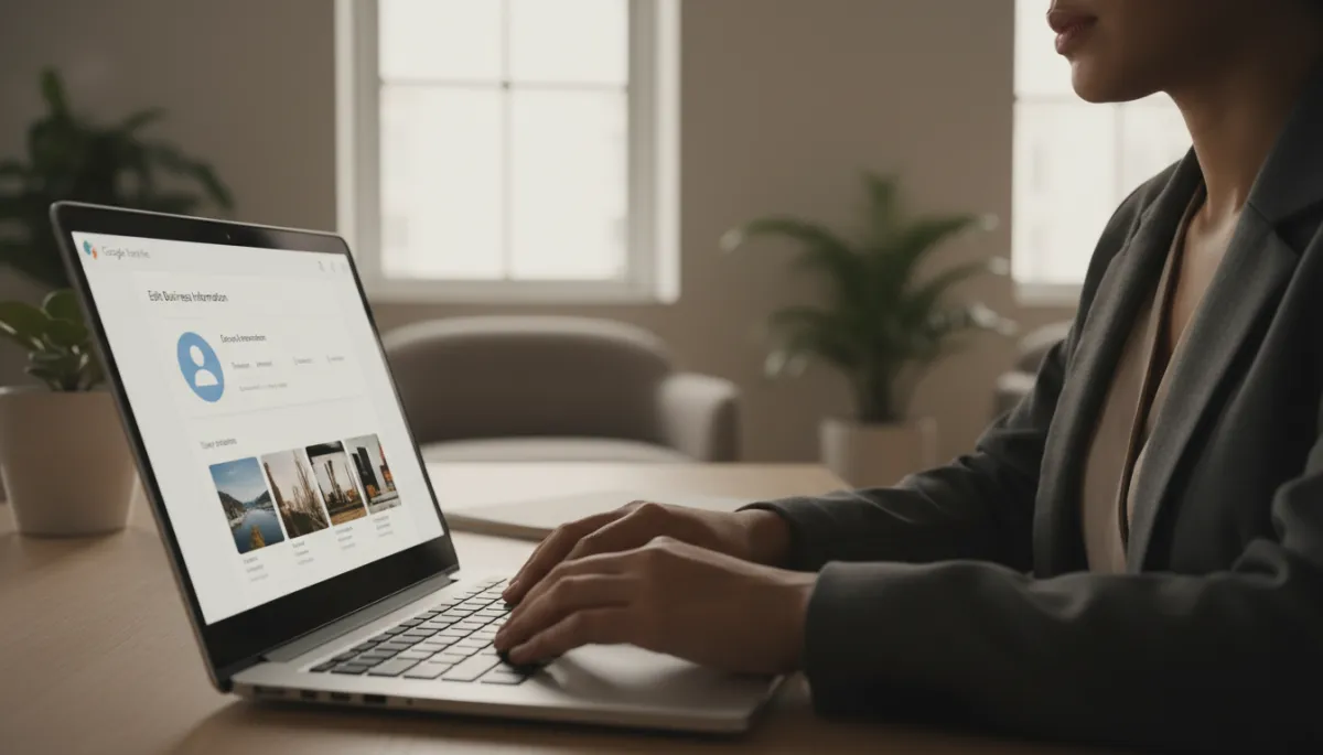 Marketer updating details and photos in a Google Business Profile dashboard