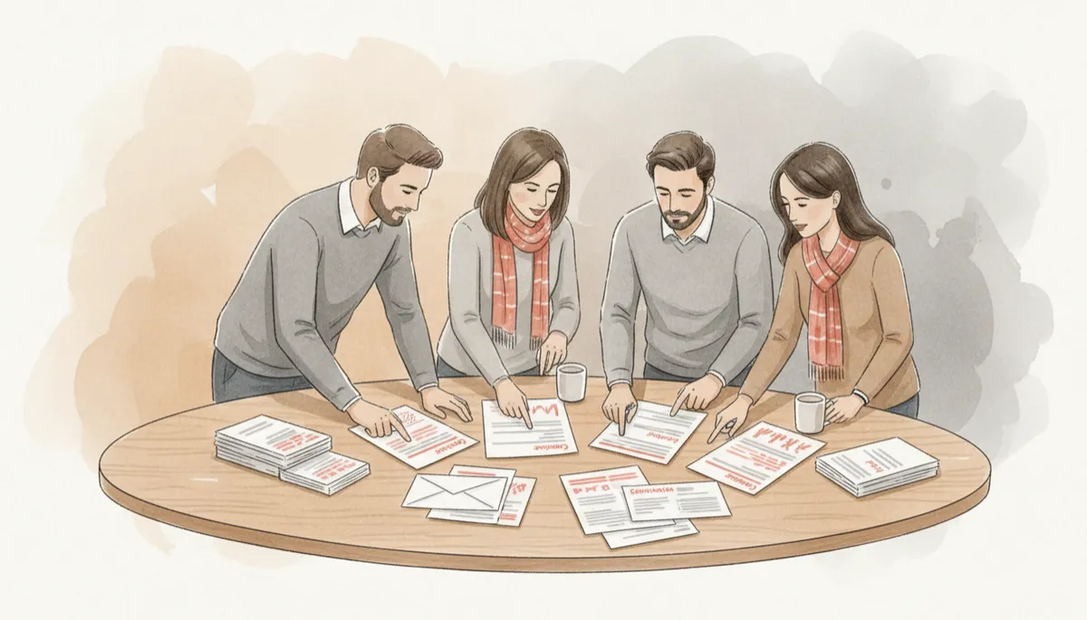 Marketing team reviewing stay in touch email performance reports