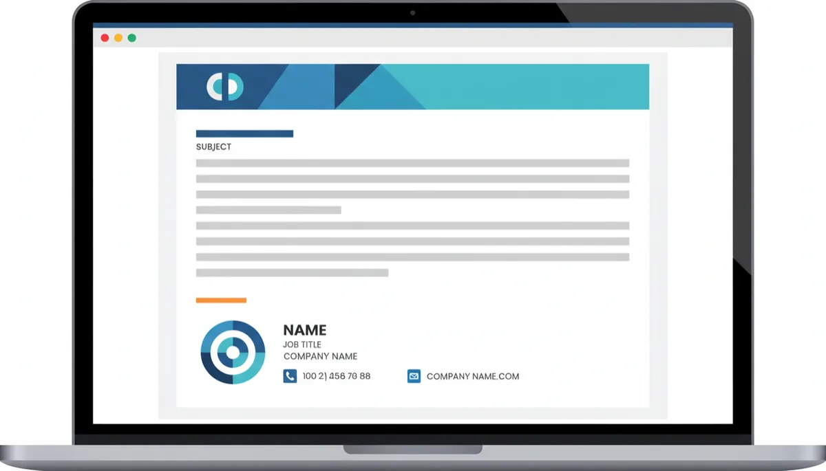 Laptop screen displaying a business email with a tidy branded signature