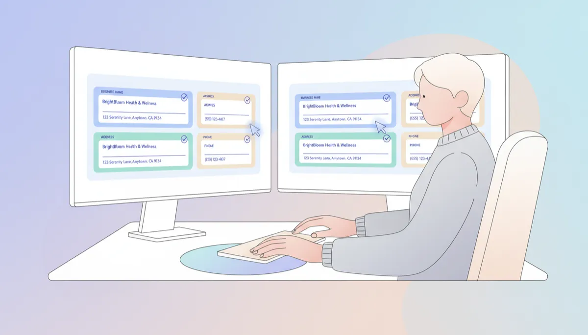 Marketing professional checking consistent business information across platforms