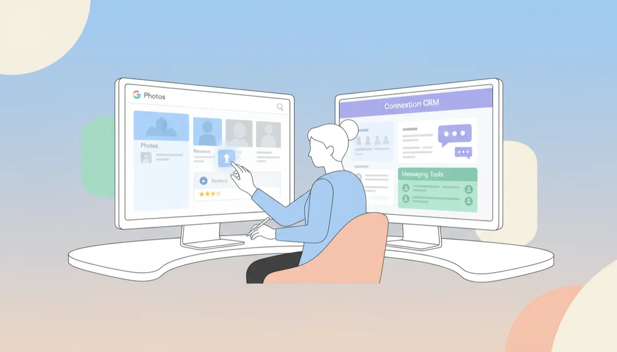 Marketing manager updating photos and managing Google Business Profile activity