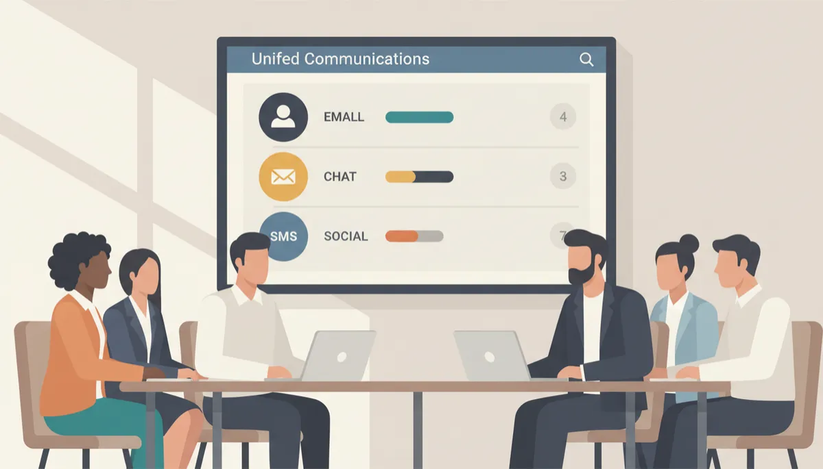 Sales team reviewing a unified communications dashboard for batched responses