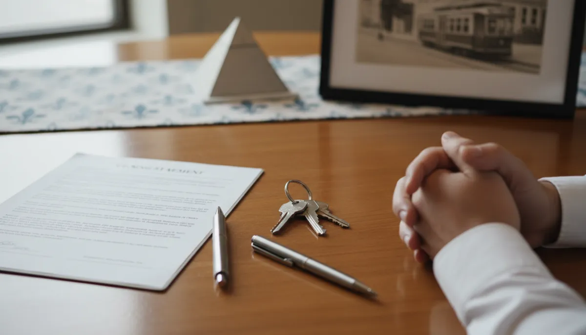 A realistic, high-resolution close-up photo of a Memphis home seller's closing table. The image features a detailed closing statement, house keys, a pen, and subtle Memphis-themed decor in the background. The lighting is natural and the overall tone is neutral and professional, conveying a sense of trust and authenticity. A realistic, high-resolution close-up photo of a Memphis home seller's closing table. The image features a detailed closing statement, house keys, a pen, and subtle Memphis-themed decor in the background. The lighting is natural and the overall tone is neutral and professional, conveying a sense of trust and authenticity.