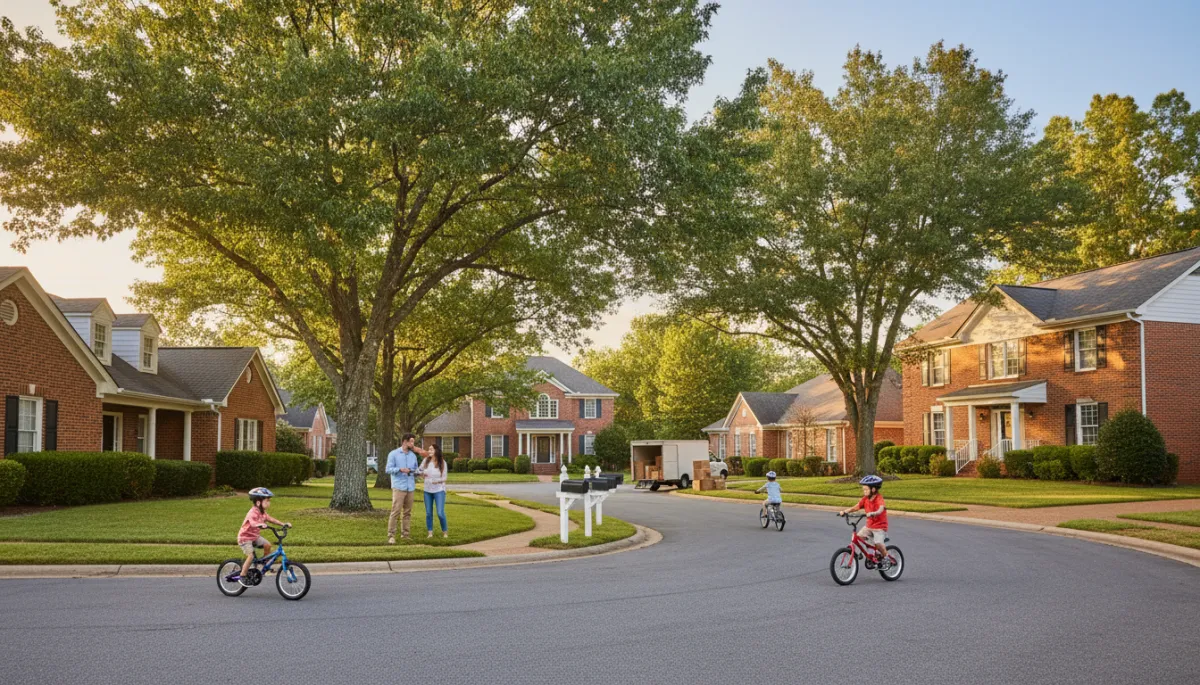 Friendly Hoover Alabama cul‑de‑sac with neighbors talking and kids playing
