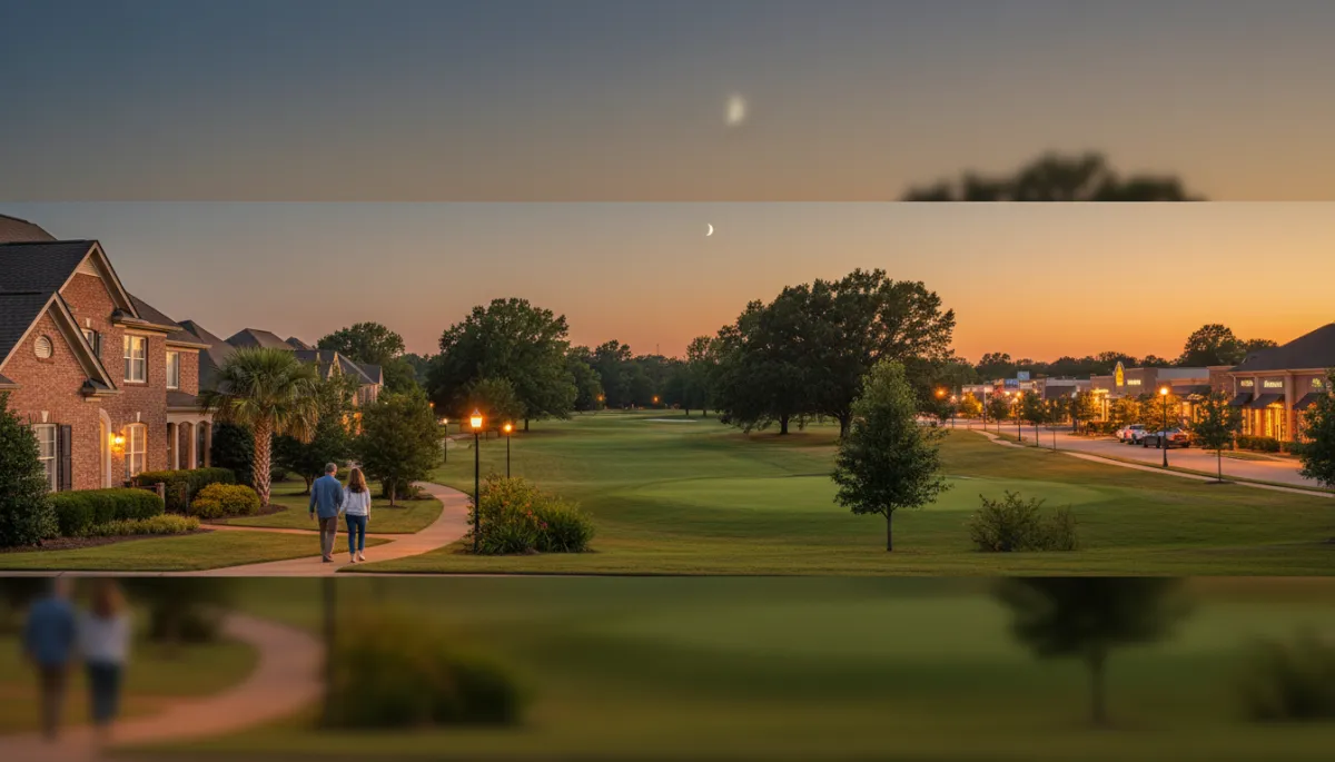 Riverchase residents walking toward nearby shopping and dining