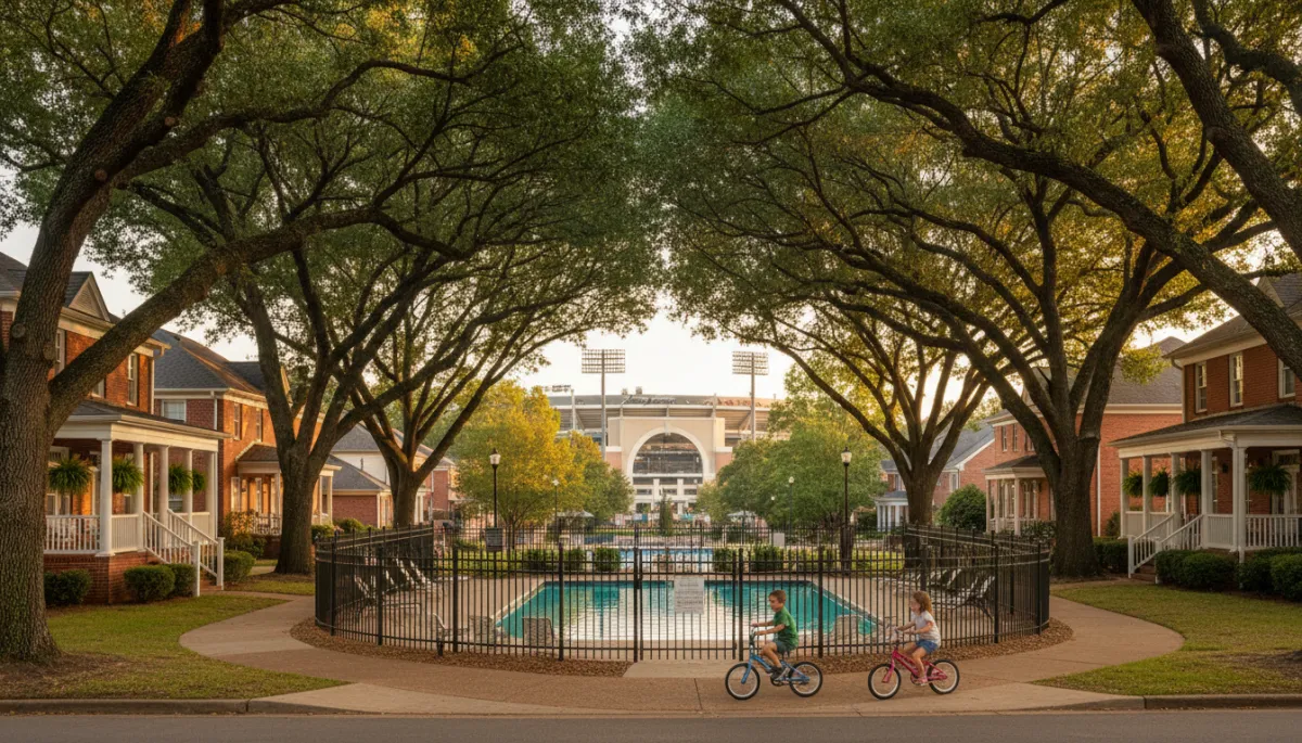 Families enjoying sidewalks and community pool in Trace Crossings Hoover AL