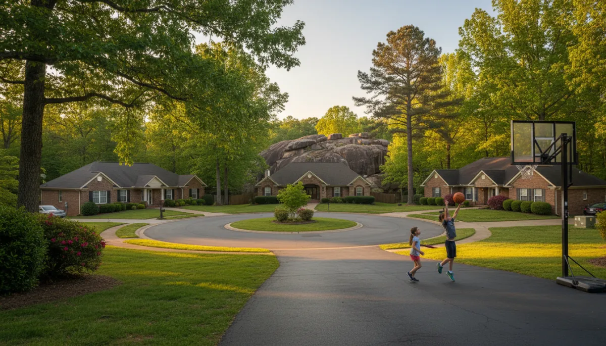 Rocky Ridge Hoover AL cul-de-sac with established brick homes and mature trees