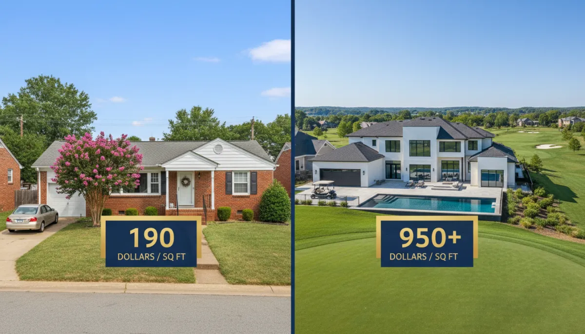 Comparison of Hoover starter and luxury home prices per square foot