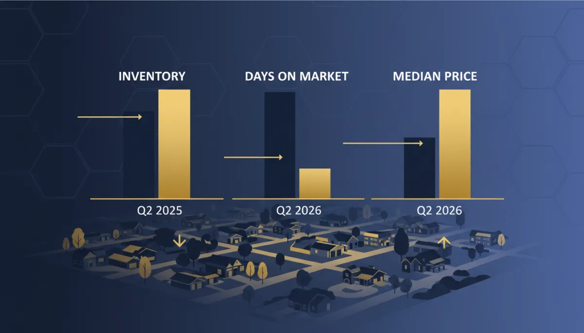 Chart comparing Hoover Alabama Q2 2025 and Q2 2026 real estate metrics