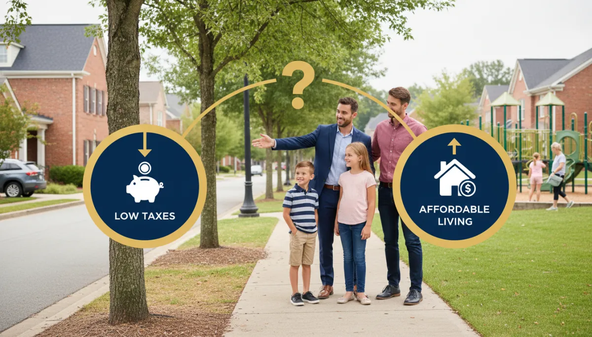 Real estate agent showing a family around a Hoover Alabama neighborhood