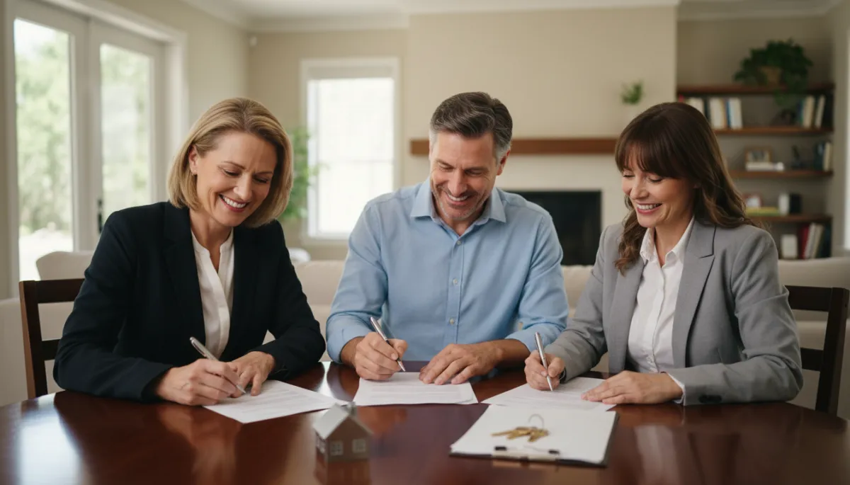 Happy Hoover home sellers closing with a real estate agent
