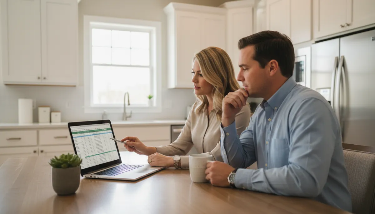 Photorealistic couple reviewing their household budget in Hoover Alabama