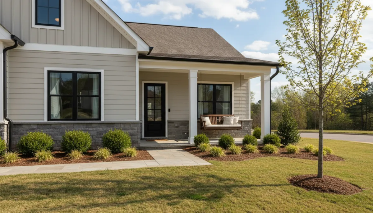 Completed new construction home front porch in Hoover Alabama