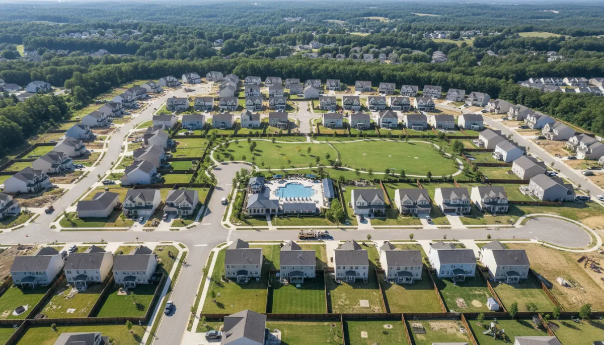 Aerial view of a new construction neighborhood in Hoover Alabama