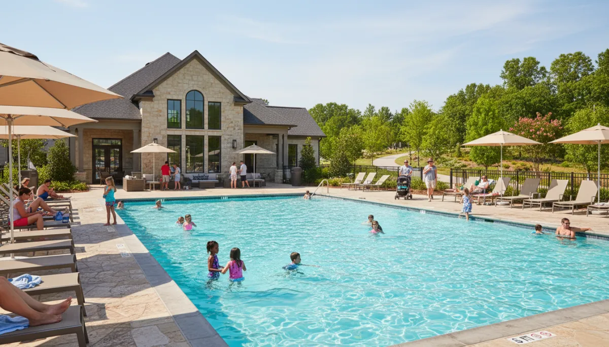 Community pool and clubhouse amenities in a Hoover Alabama new construction neighborhood