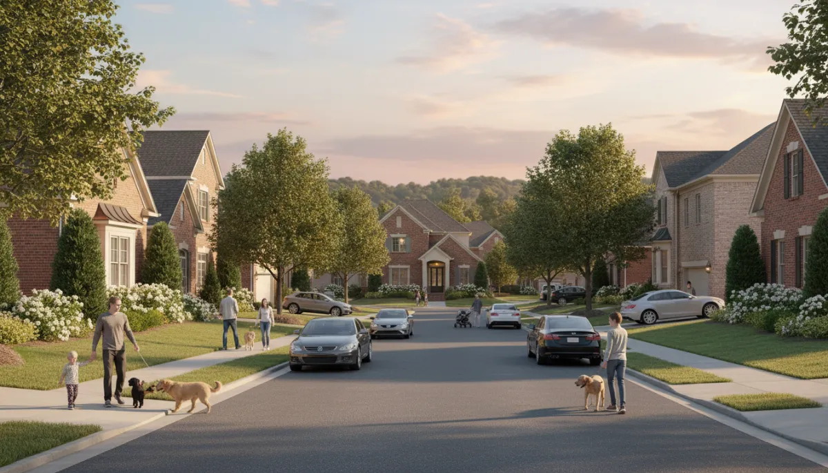 Photorealistic street view of Hoover AL neighborhood homes