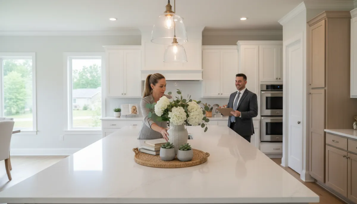 Photorealistic Hoover Alabama kitchen being staged with neutral decor