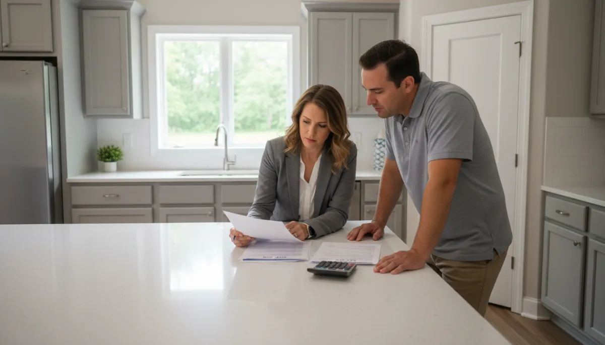 Agent and homeowner in Hoover Alabama reviewing estimated net proceeds from a home sale