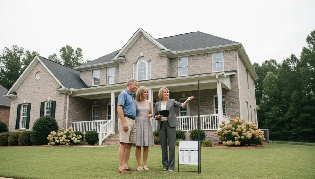 Photorealistic Hoover couple discussing listing plans with their real estate agent