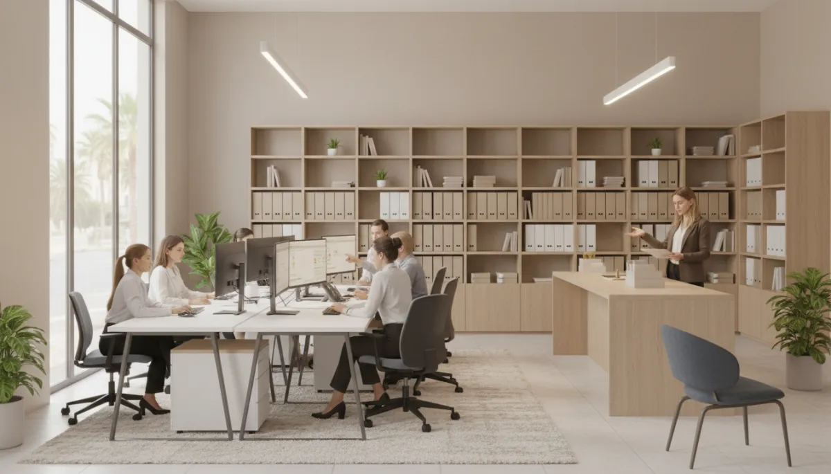 Real estate office in Alabama with agents and support staff working together