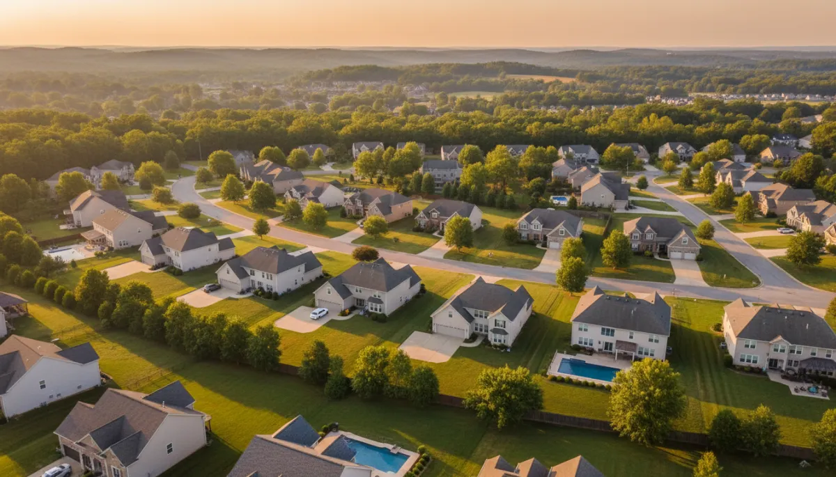 Residential neighborhood in Hoover, Alabama at sunset