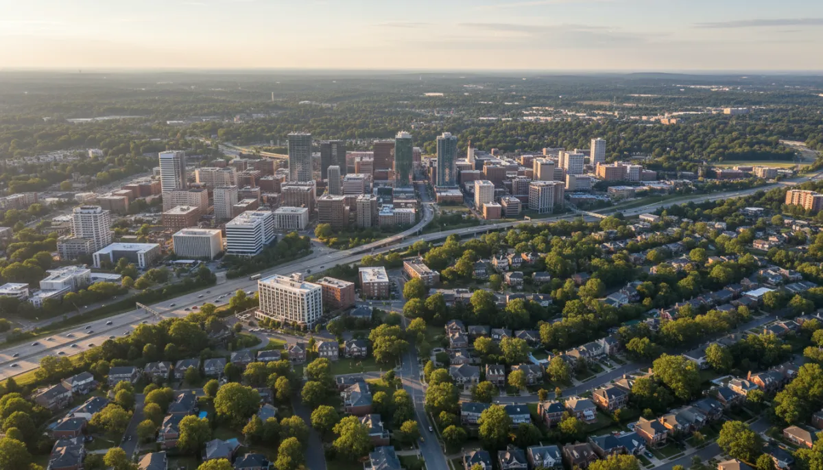 Birmingham skyline and nearby Hoover neighborhood representing regional real estate market