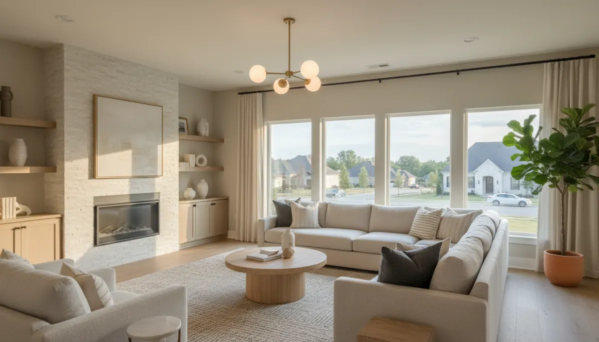 Interior of a well-staged Hoover Alabama living room with neutral decor