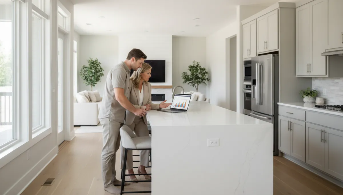 Real estate agent explaining market data and commission structure to Hoover homeowners