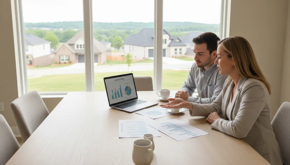Real estate agent reviewing local Hoover AL market data with clients