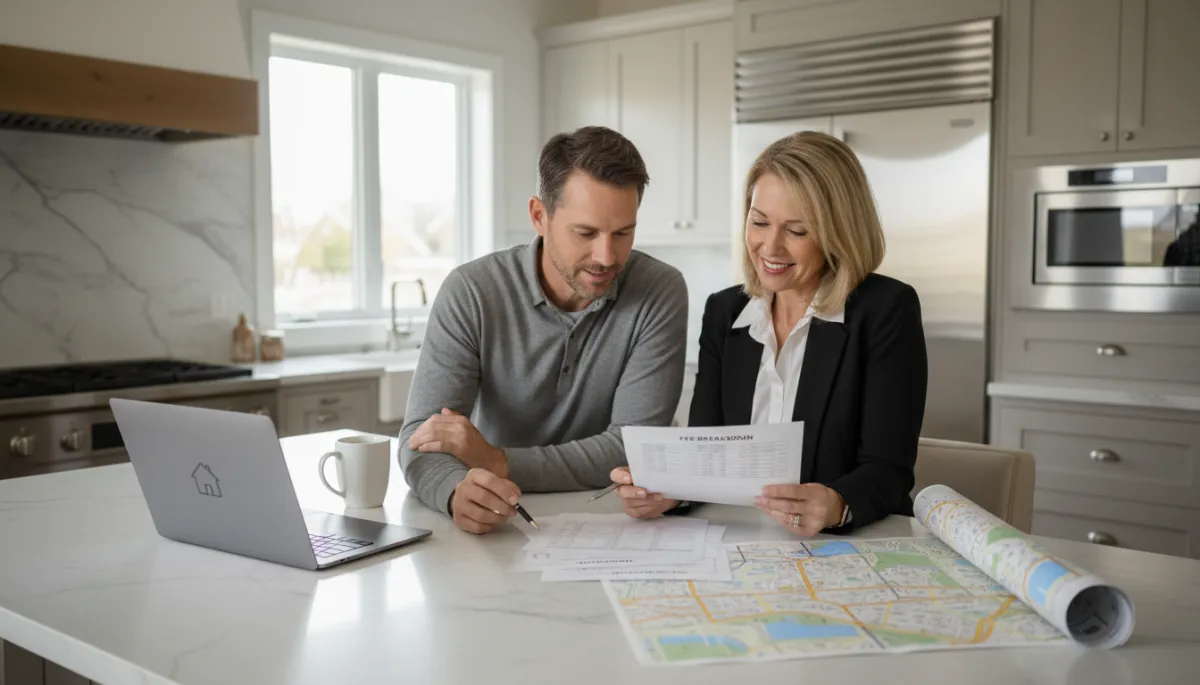 Homeowners in Hoover Alabama reviewing real estate fee breakdown with their agent