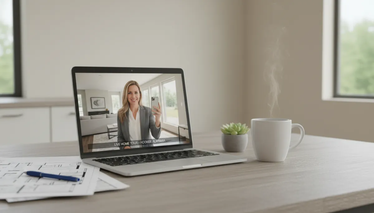 Laptop showing a live virtual home tour of a Hoover Alabama property