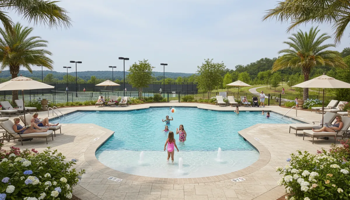 Community pool and tennis courts in Ross Bridge Hoover AL